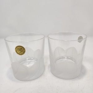 JG Durand Cristal Lowball Tumblers Frosted Petal Base Barware Vintage Crystal